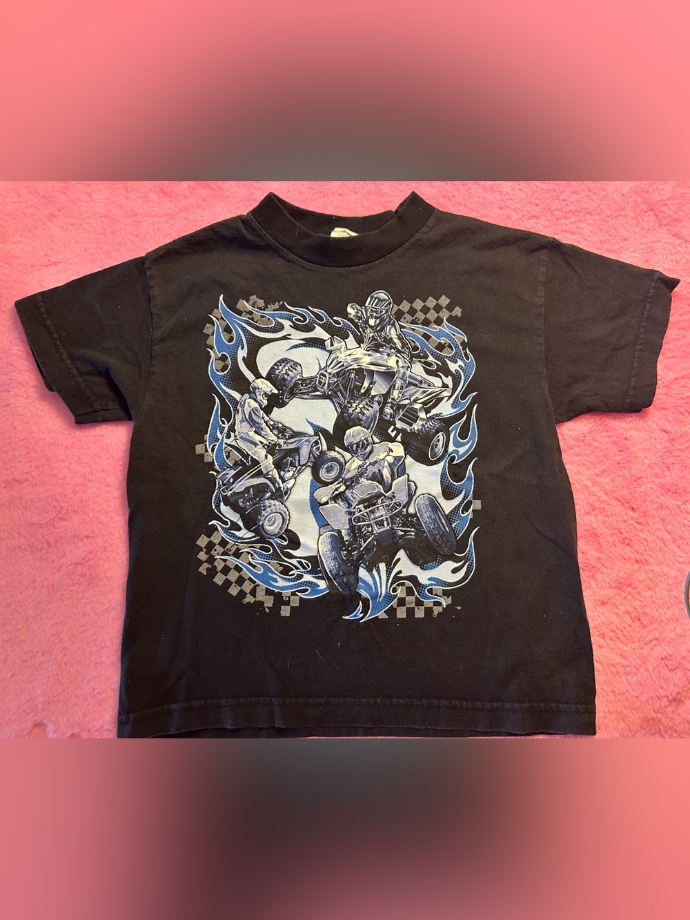 Vintage 707 Black Kids ATV Graphic Tee with Blue Accents Y2K